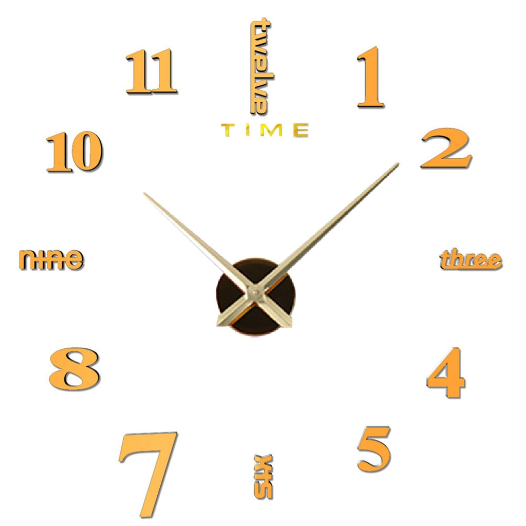 Reloj decorativo reloj moderno DIY mudo Reloj de pared decoración del hogar Oficina 3D espejo superficie, pegatina para pared Relojes gigante sin marco: Dorado