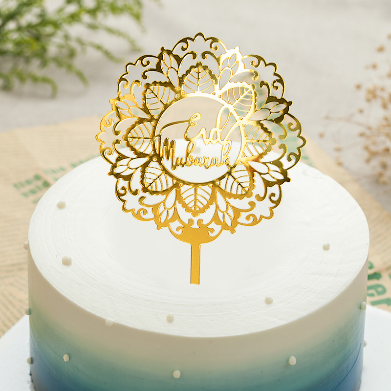 Eid Mubarak Cake Topper Gold Acrylic Moon Cupcake Topper for Ramadan Mubarak Cake Decorations Islamic Muslim Eid Baking Supplies