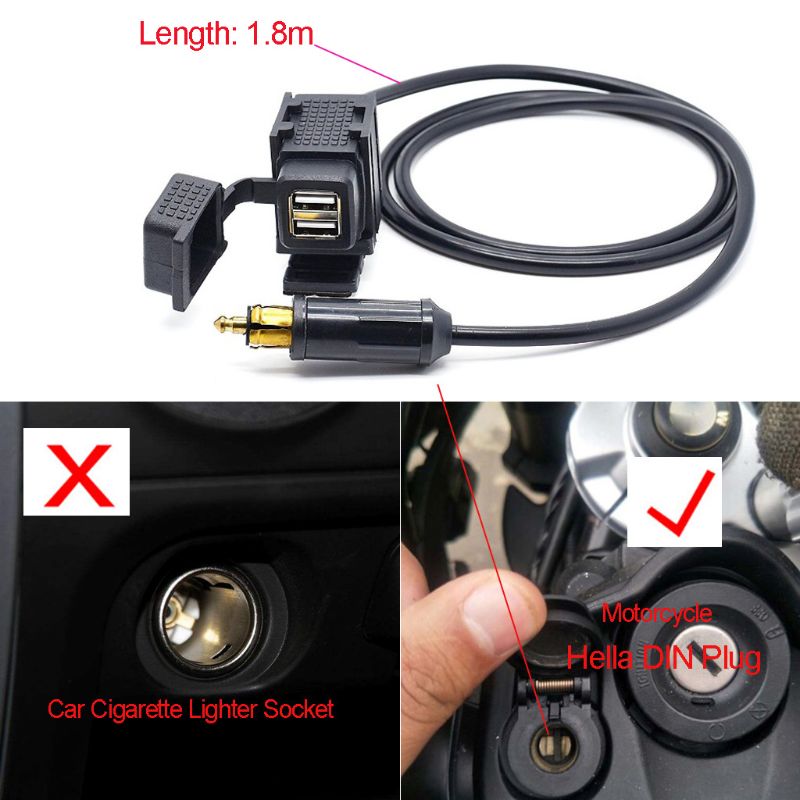 12V-24V Waterdichte Motor Din Hella Powerlet Plug Naar 2.1A Dual Usb Charger Socket Power Adapter met 1.8M Kabel Voor Bmw