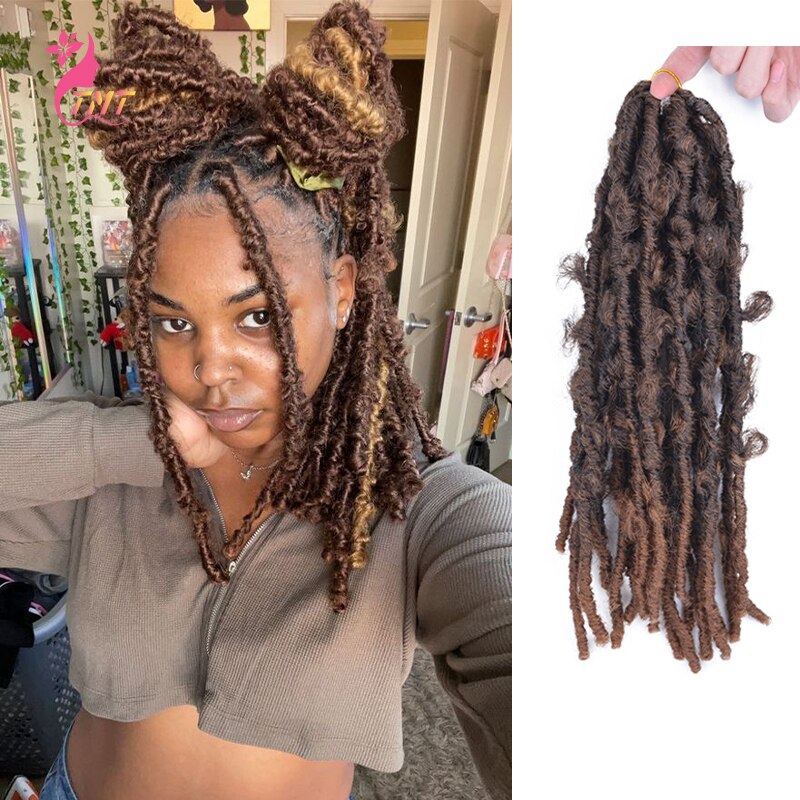Butterfly Locs Crochet Braids Hair Synthetic 18'' Distressed Butterfly Bob Faux Locs Braiding Hair Black Messy Soft Locs 20roots