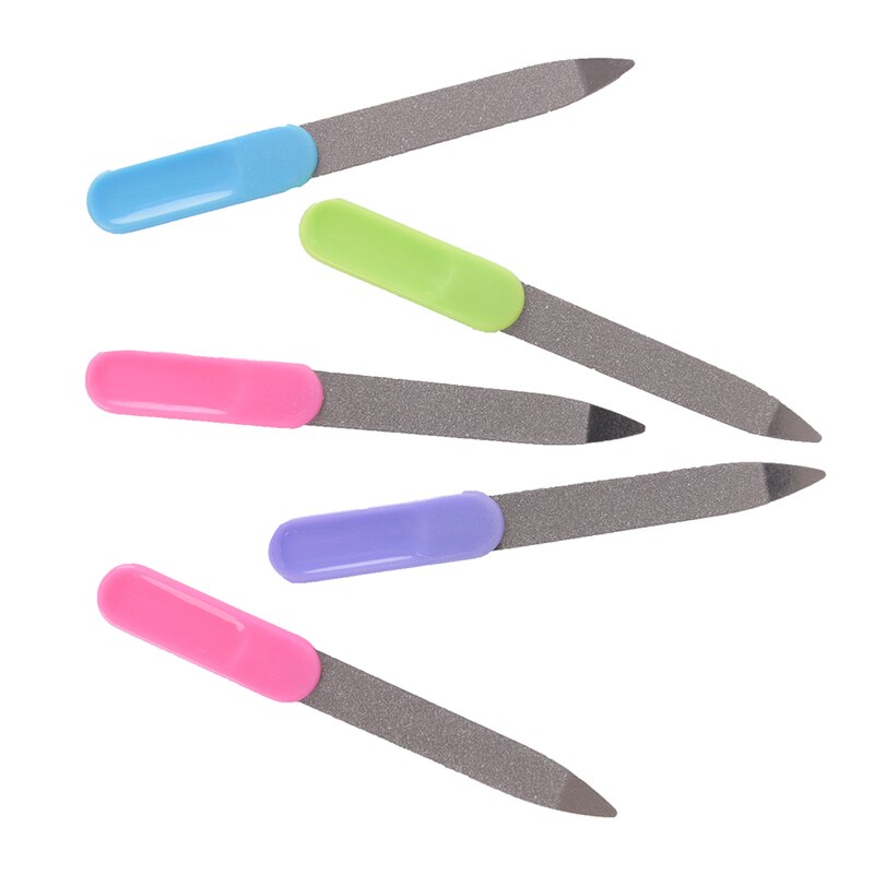 5pcs/lot Nail Art Buffer Files Plastic Handle Metal Double Sided Nail Files Pro Nail File DIY Manicure Pedicure Tool
