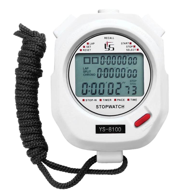 Professionele Digitale Stopwatch Timer Multifunctie Handheld Training Timer Draagbare Outdoor Sport Running Chronograph Stop Horloge: White 100 Tracks