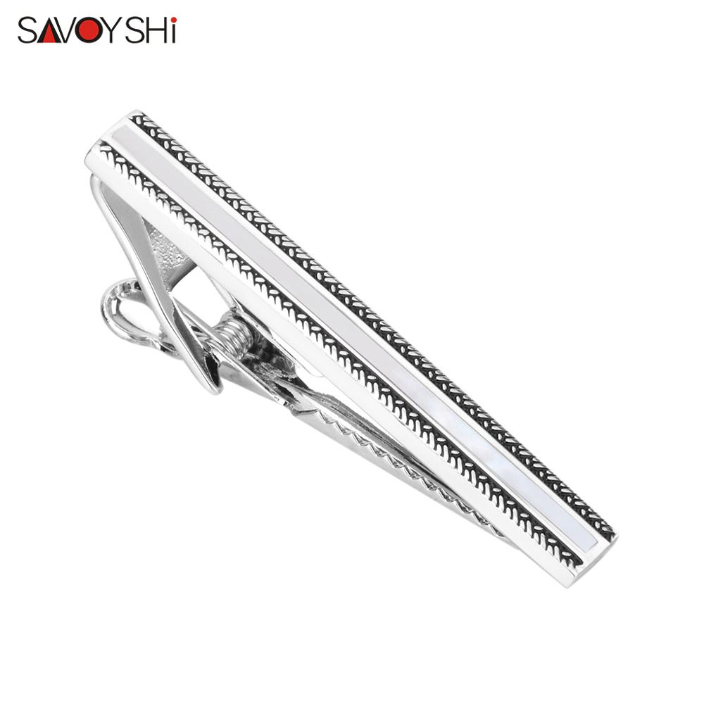 Savoyshi Metal Band Clip Voor Mens Silver Kleur Tie Bar Pin Wit Shell Stropdas Stropdas Sluiting Mannen Sieraden Gratis carving Naam: Default Title