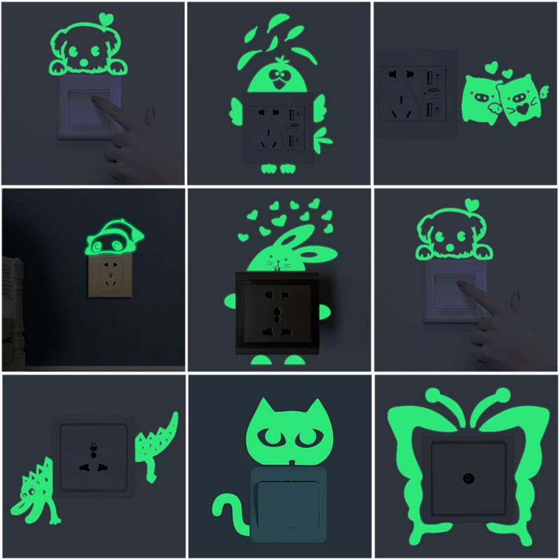 Cartoon Green Fluorescent Toilet Switch Sticker Night Light Wall Sticker Home Decoration Children's Room Sticker