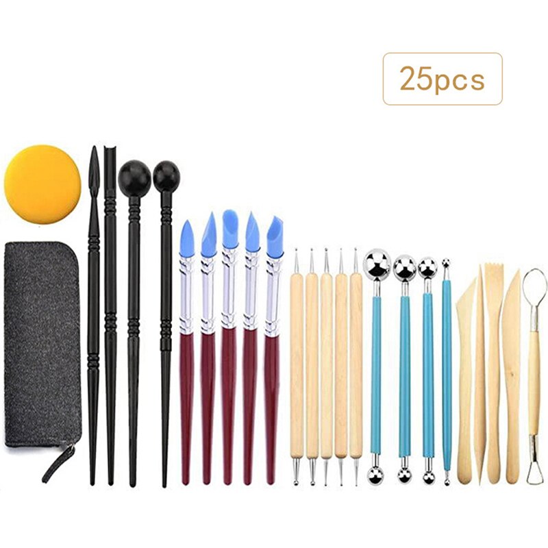 QWORK® 22 Stuks Aardewerkgereedschapset, Klei Sculpting-gereedschap, Modelleergereedschap met Roestvrijstalen Punten, voor Doe-het-zelf Kunst, Graveren, Modelleren