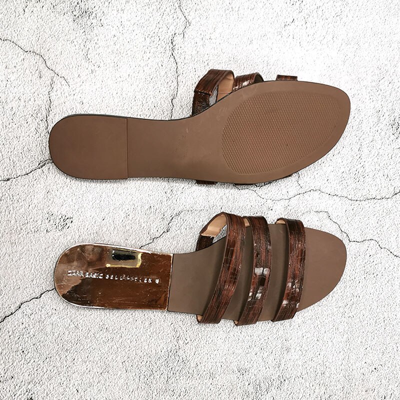 Sommer bælter flad hæl kvinder sko strandsandaler udenfor sommer blødt læder kvindelige slides gennemsigtig åben tå sandal
