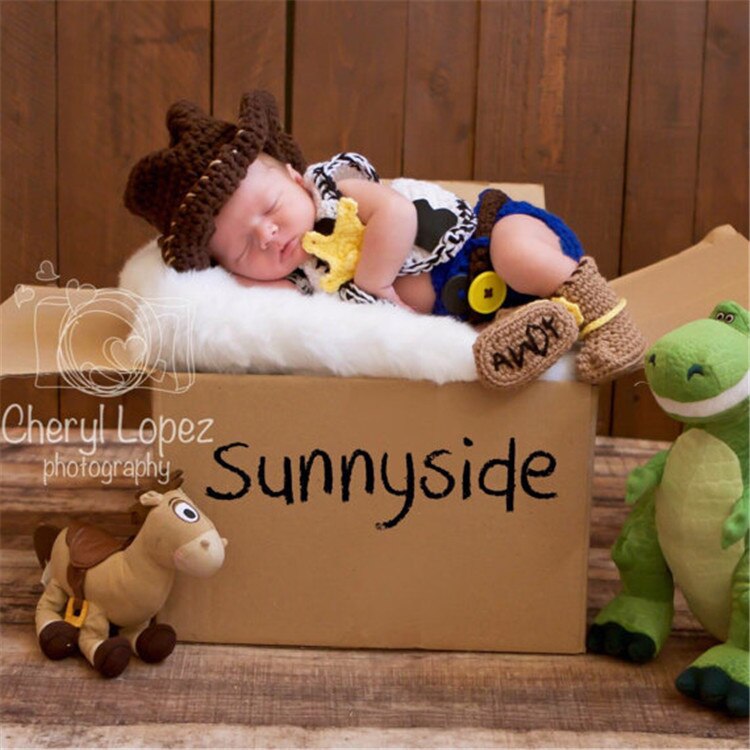 Moeble nyeste hæklede baby cowboy hat støvler sæt nyfødt foto rekvisitter til drenge spædbørn hæklet cowboy tøj sæt til jul: Default Title