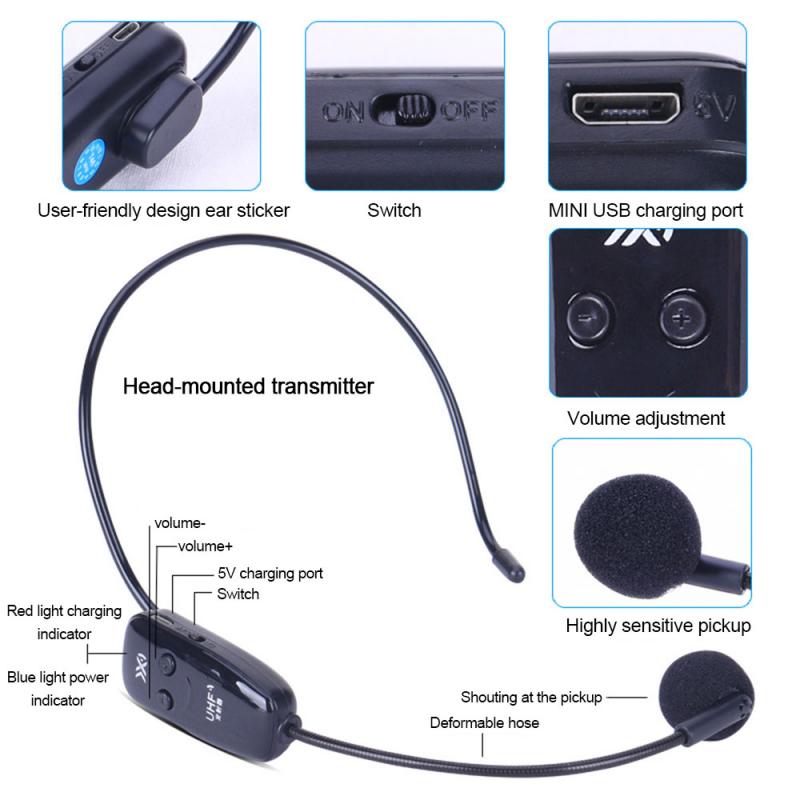 Portable Wireless Microphone Headset Mic for Voice Amplifier Speaker Teaching Tour Guide Mic for speech conference working