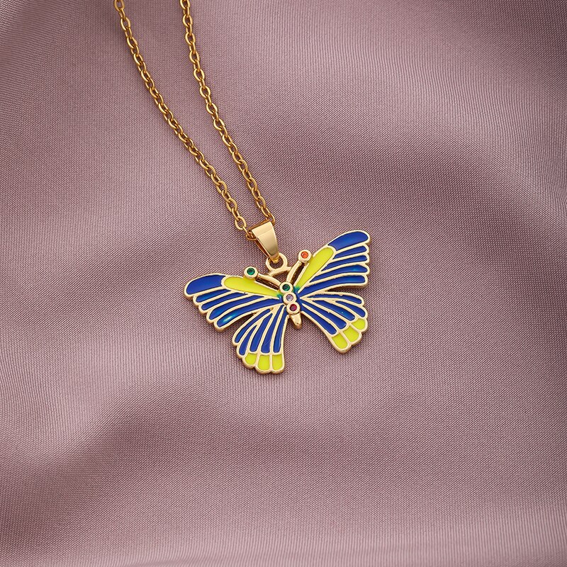 Sonya Enamel Leuke Vlinder Hanger Ketting Voor Vrouwen Gouden Kleur Statement Ketting Sieraden: Butterfly-005 / 45cm