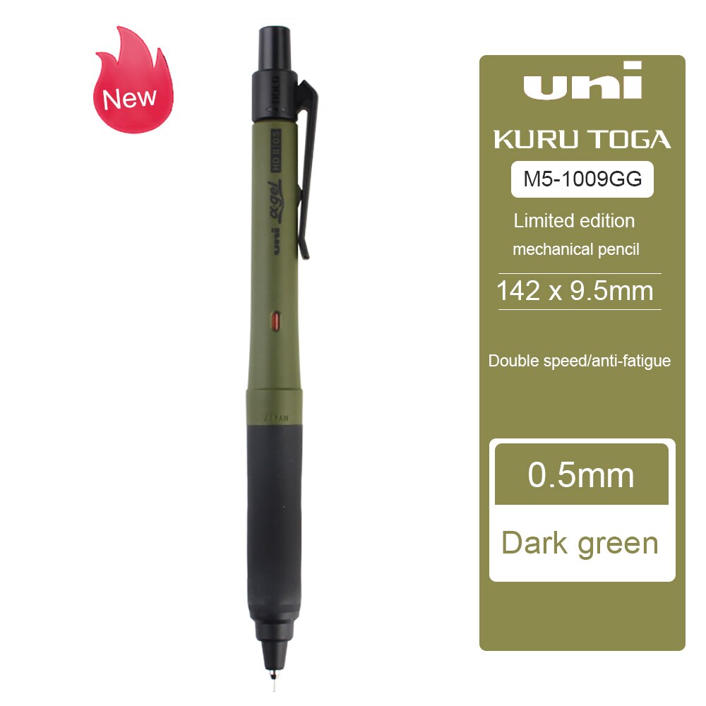 crayon mécanique UNI limité M5-1009GG, interrupteur à gaine en caoutchouc souple, double moule de Rotation du plomb 0.5mm/0.3mm: 0.5mm dark green