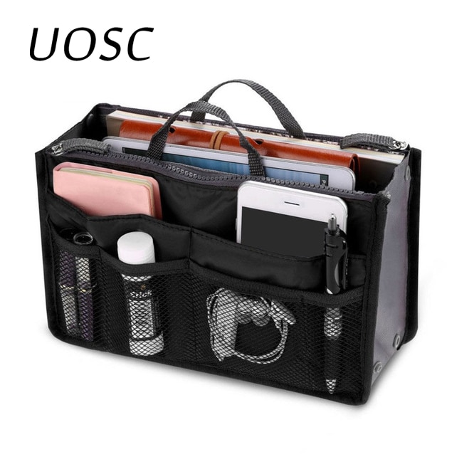 UOSC Organizer Bag Women Nylon Travel Insert Organizer Handbag Purse Large Liner Lady Makeup Cosmetic Bag Female Tote