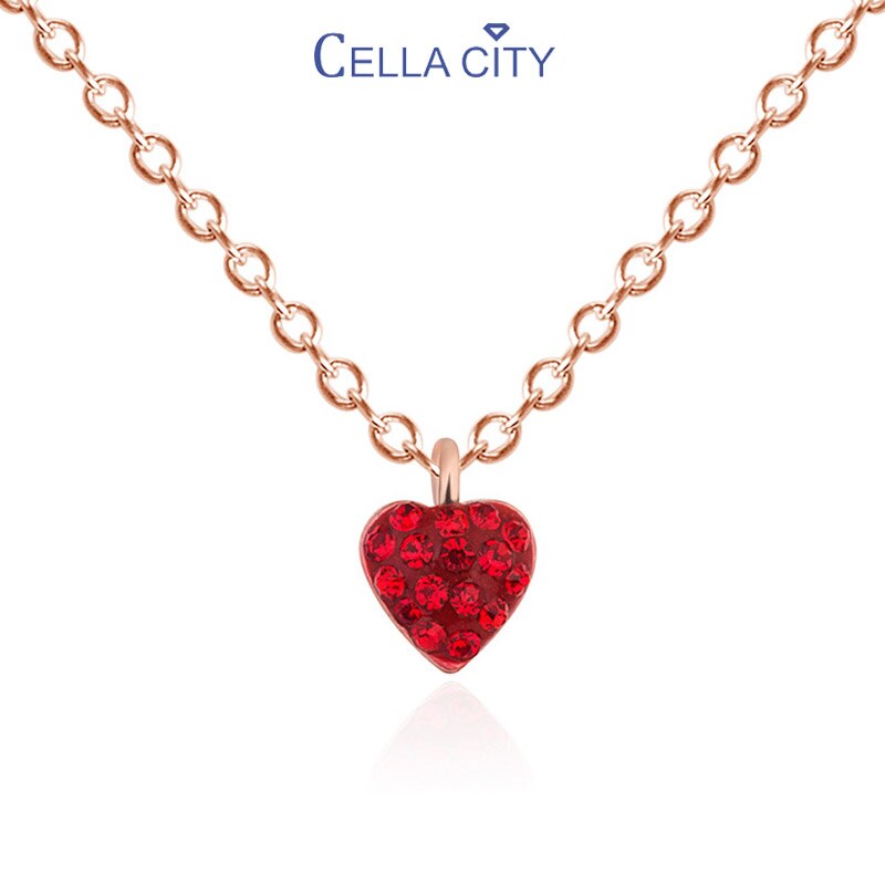 Cellacity romantische 925 halskette mit rotem herzanhänger für damen, schlichte schlüsselbeinkette zum #39