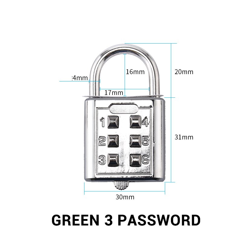 1Pcs Zinc alloy Password Padlock Mechanical Cipher Lock Waterproof Padlock Suitcase Combination Lock Blindman Keyed Padlock: Silver  3 Password