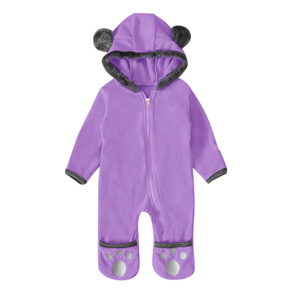 Herfst & Winter Baby Baby Meisjes Jongens Solid Cartoon Romper Broek Print Fleece Oren Hoodie Romper Kleding Jumpsuit: PP / 80(6-12 Months)