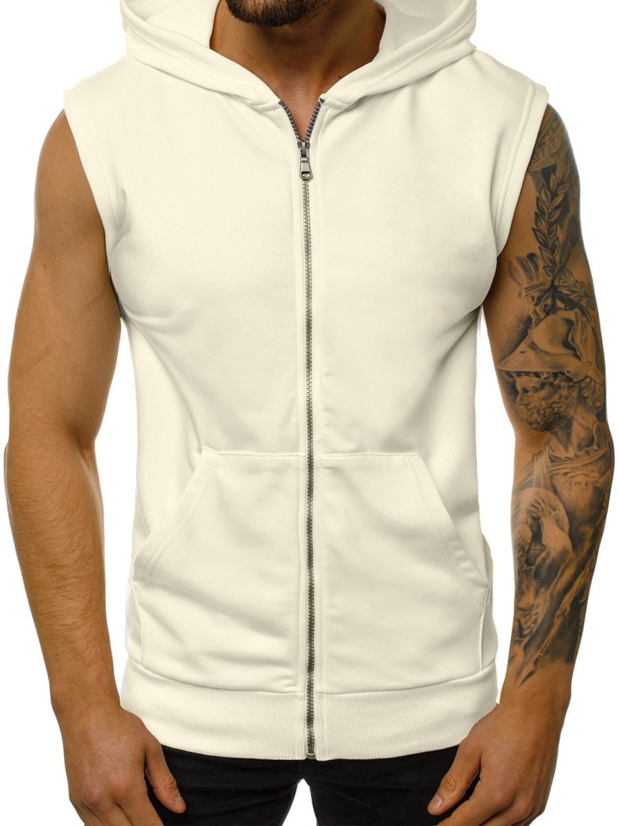 Het dragen van een zomerslanke mode-fitness-sportmouwloos vest voor heren, vest met capuchon, trendy heren