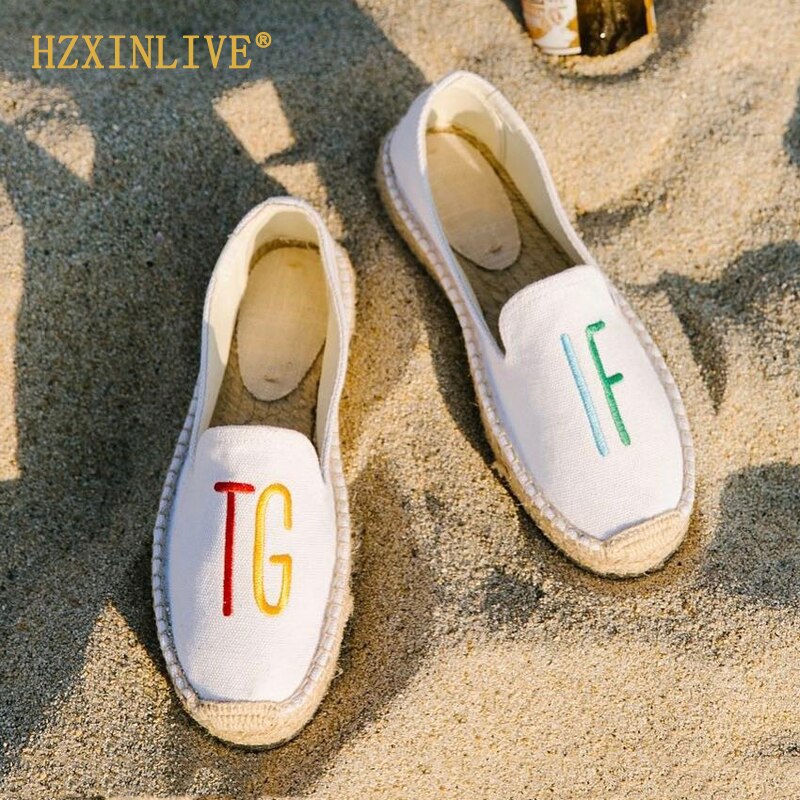 verano bordado TGIF lienzo Alpargatas mujeres pisos Insta Estilo De vacaciones alpargata plataforma Zapatos Alpargatas De Mujer