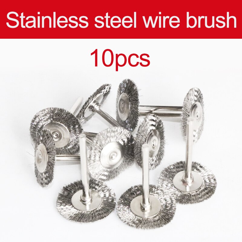 Cepillo rotativo de 1 pulgada y 10 piezas, rueda de pulido para herramientas rotativas, accesorios de fieltro de lana redonda de 25mm: 10pc steel wire / with 3mm shank