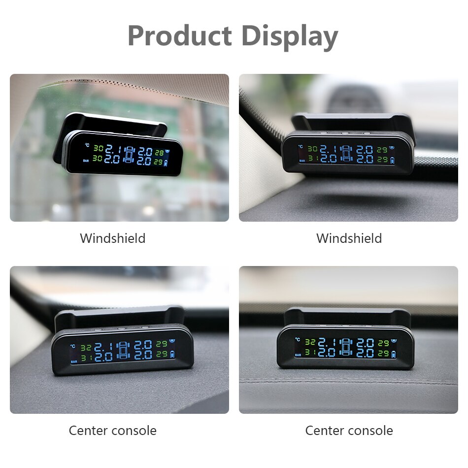 Develuck Car Tire Pressure Monitor System Solar Power Adjustable LCD Screen Automatic Brightness Control Wireless 5 Tire TPMS