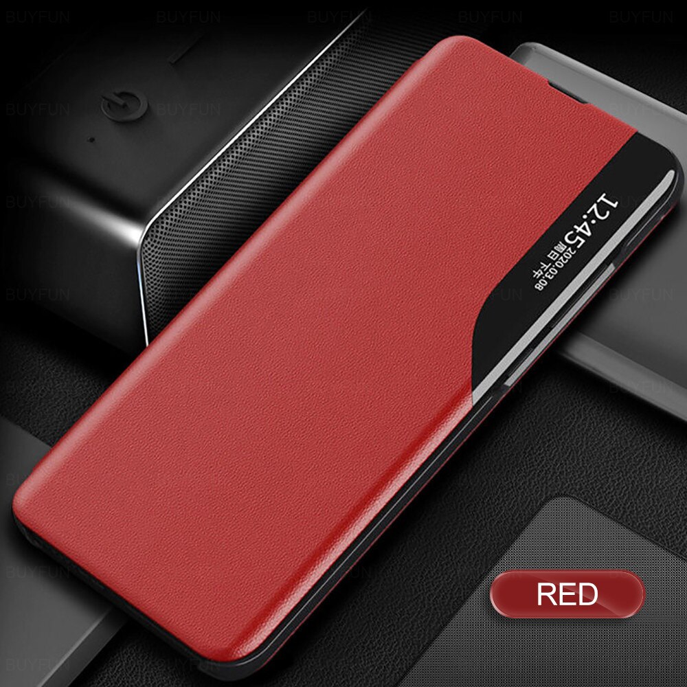 Voor xiaomi  mi 10t pro hoesje smart view magnetische flip leren hoesje xiomi  mi 10 t t10 5g mi10t 10 tpro stand boek telefoonhoesje coque: Mi 10t pro / Rood