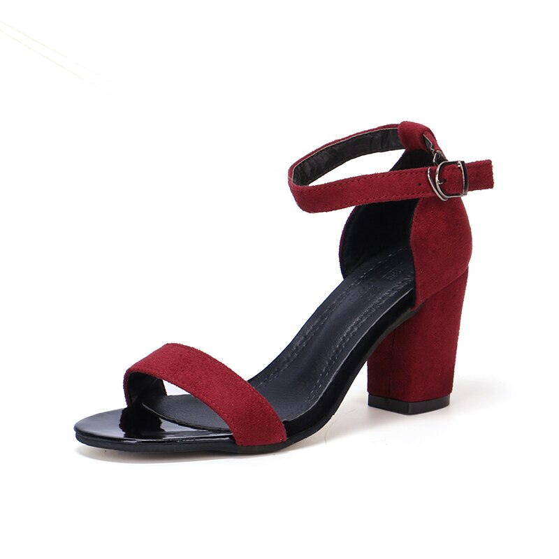 Jonge vrouwen Koreaanse dikke hoge hakken effen kleur vis mond open teen ondiepe mond suède hoge hakken antislip slijtvaste schoenen: rose red / 39