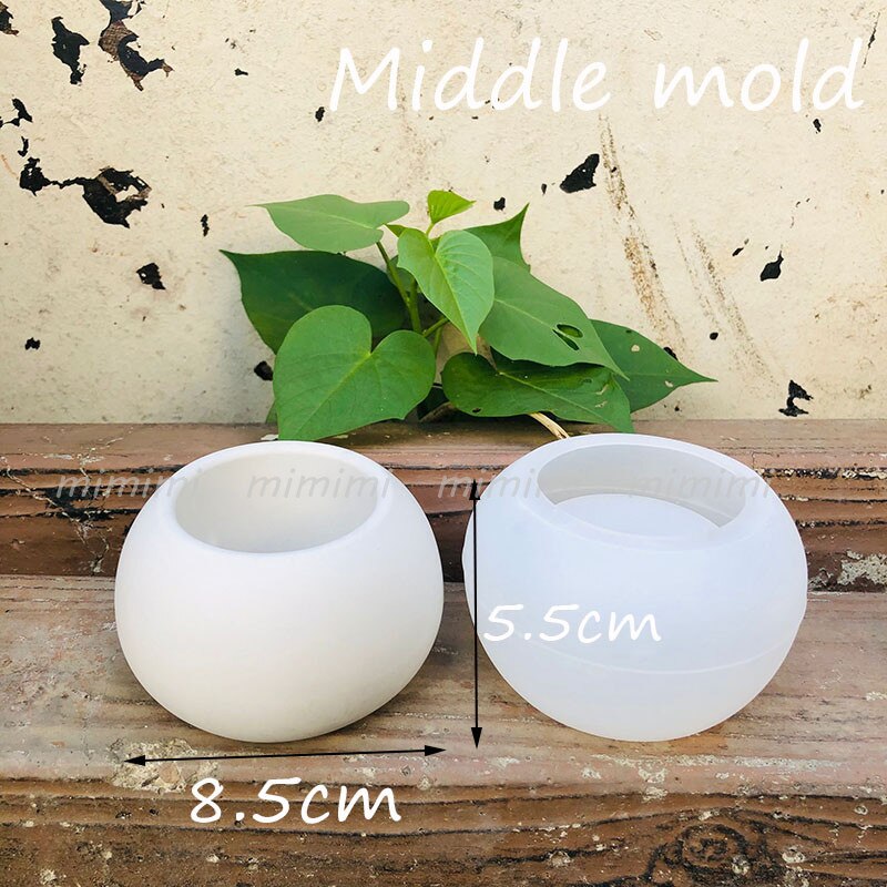 Three Size Round Spherical Concrete Flower Pot Silicone Mold Succulent Flower Pot Mold Diy Gardening Material Aroma Candle Jar: B-Middle mold