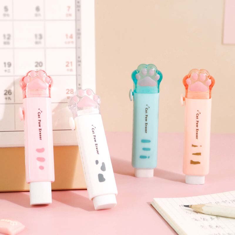 Kawaii Cute Cat Paw Pencil Eraser Push Pull Eraser for Kids Drawing Painting Clean Tools School Supplies