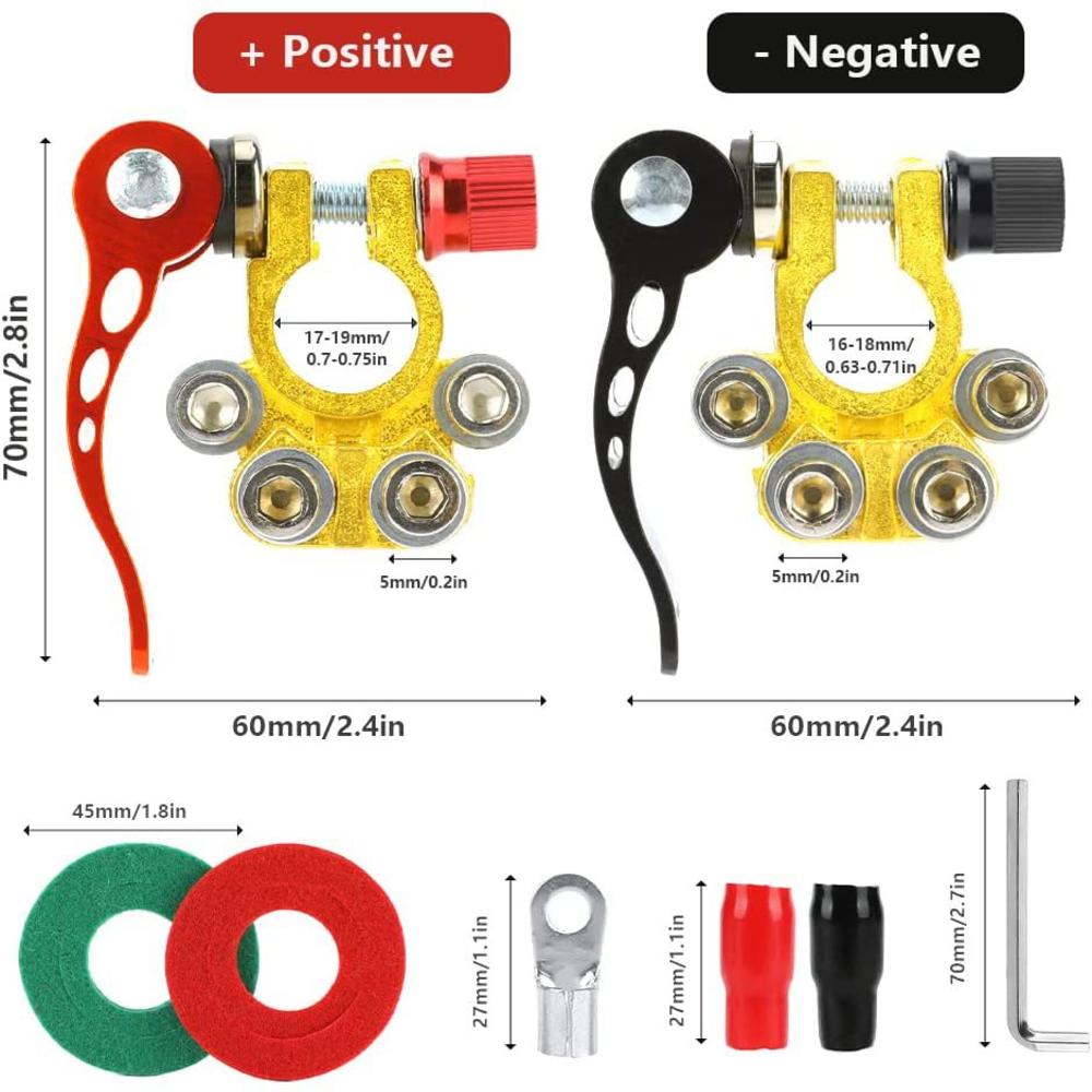 12V Car Battery Terminals Auto Battery Terminal Connector Battery Bornes Cable Terminal Adapter Copper Clamps Clip Screw