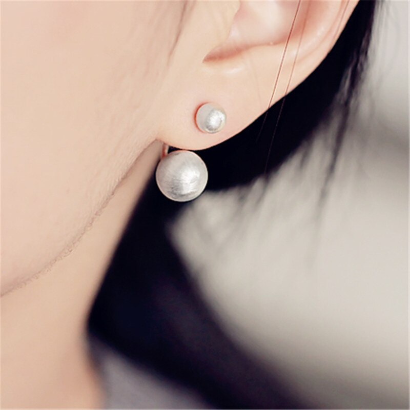 V.YA-pendientes de tuerca de doble cara para mujer, de Plata de Ley 925, aretes de bola redonda cepillada, joyería de