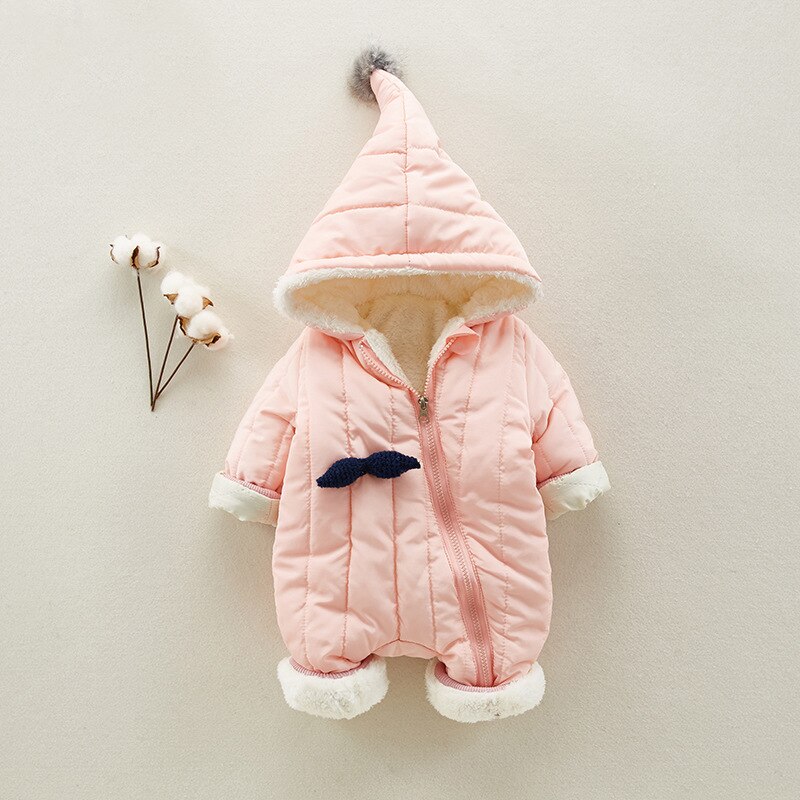 newborn winter jacket rompers plus velvet baby boys bodysuit kids hooded outerwear coat for baby girls snowsuit jumpsuit clj493: PINK / 66CM