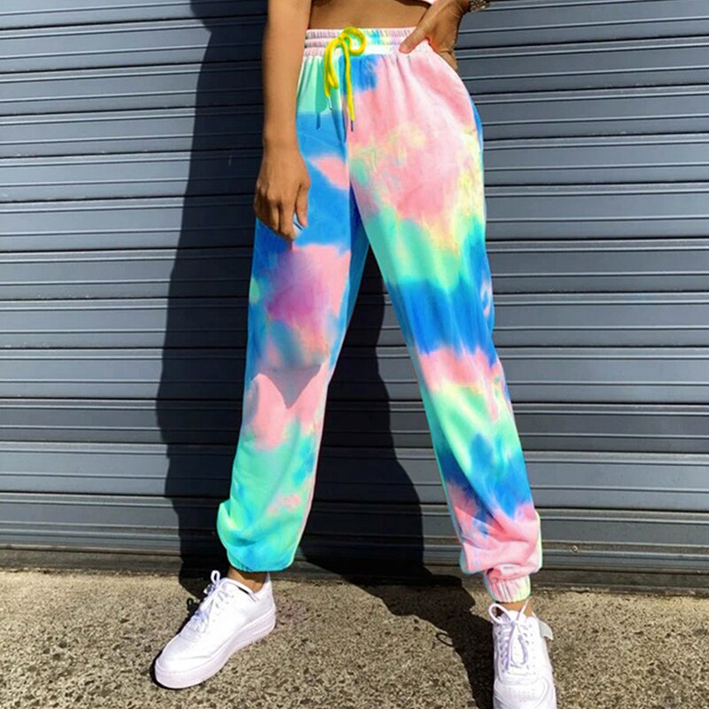 Tie dye joggingbroeken hoge taille lange baggy broeken dames joggingbroeken losse broeken herfst winter streetwear kleding