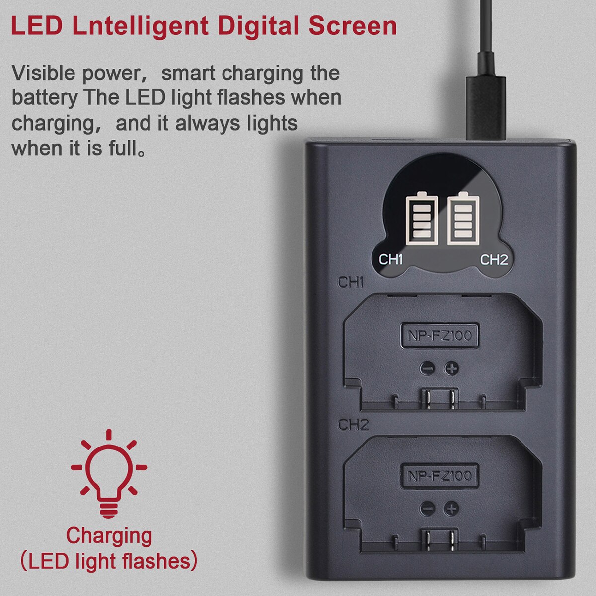 NP-FZ100 Batterij Oplader Met Usb En Type-C Poort Voor Sony Np FZ100 Batterij, A7III, alpha 9, A9, A7SIII, A7R Iii, A7RIV Camera