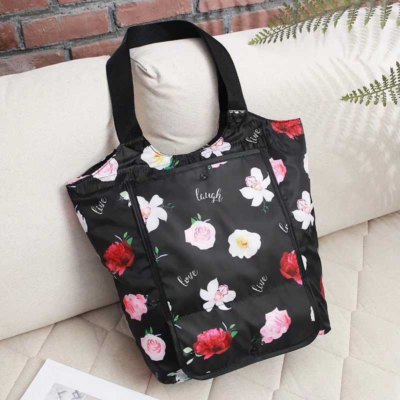 De gran capacidad de nylon con estilo de impresión bolsa nevera portátil almuerzo bolsa el almuerzo bolsa | Hielo térmico supermercado aislado bolso para la compra, bolsa de: Negro