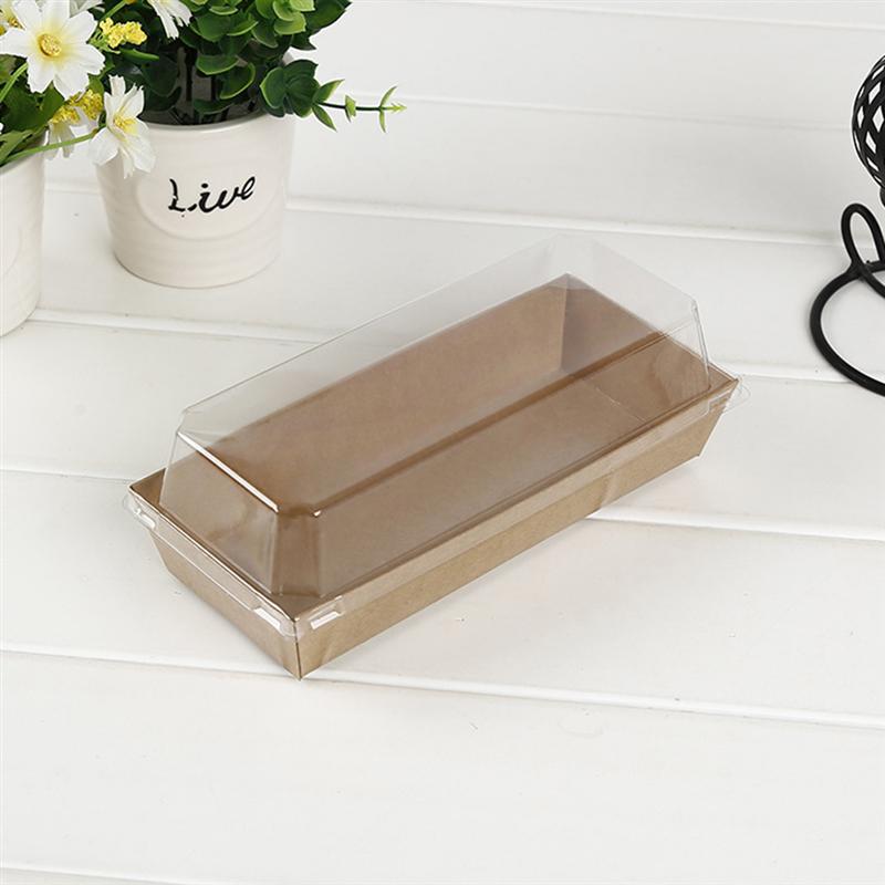 10PCS Rectangular Kraft Paper Sandwich Wrapping Boxes Cake Bread Snack Bakery Packing Box with Plastic Clear Lids