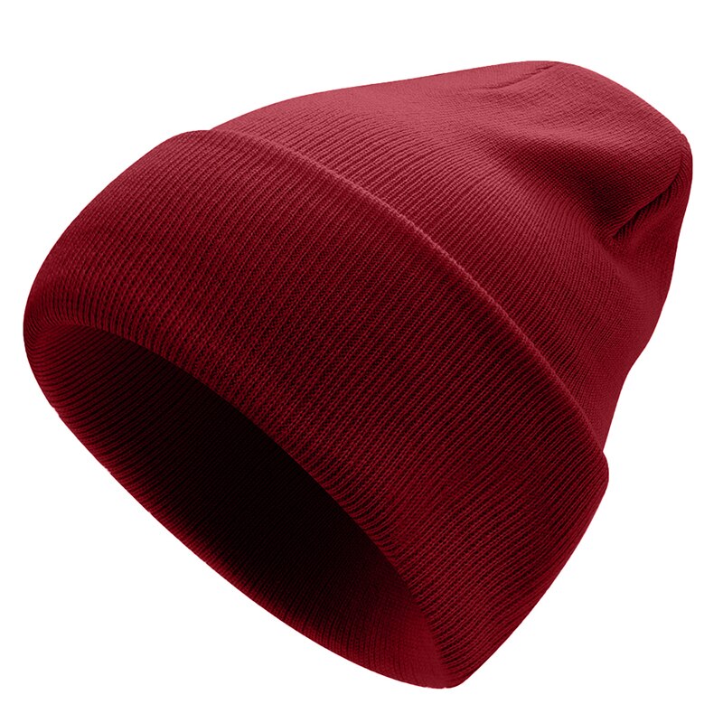 Strikket vinterlue solid varme luer unisex lue fritidshatt for menn kvinner hip-hop vår høst panser voksen skullies: Burgunder