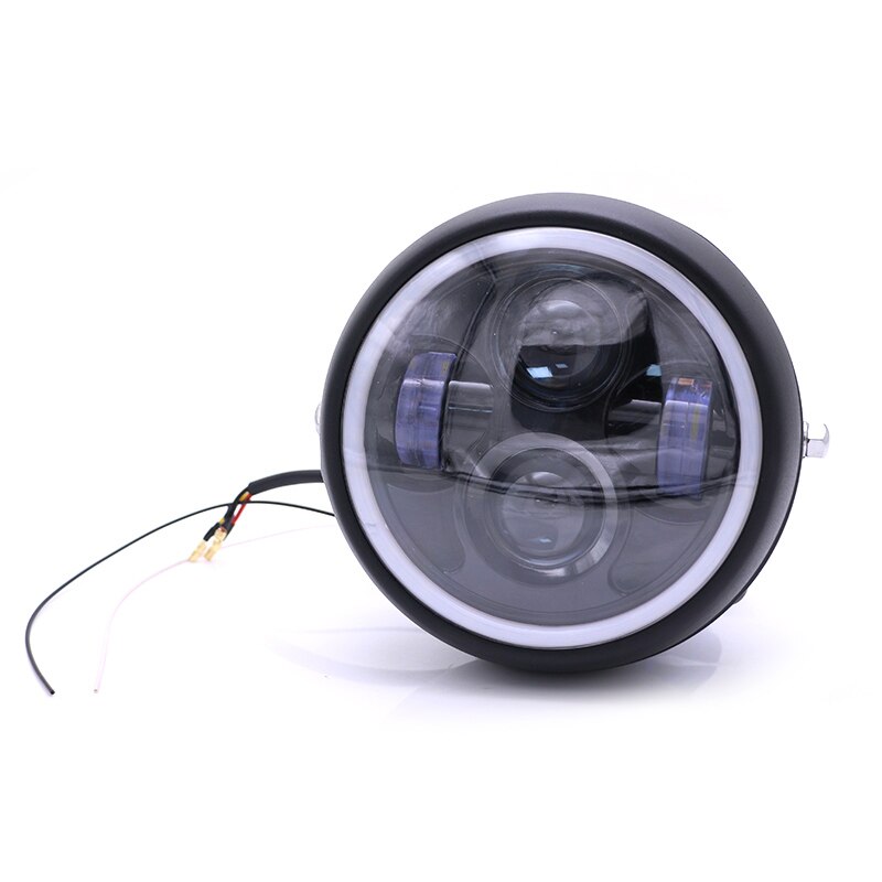 Universele Motorfiets Led Koplamp Dc 12V Scooter Head Lamp Met Beugels Moto Ronde Koplamp Motor Retro Zwart Led Front lichten: No brackets