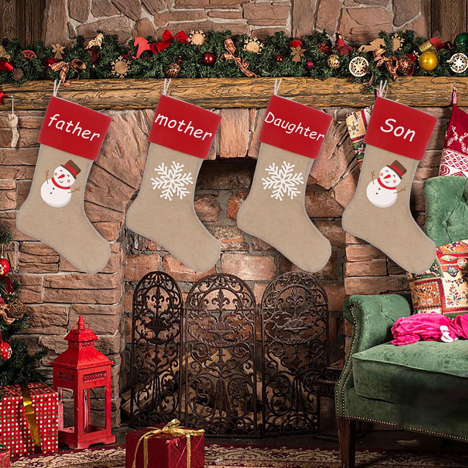 17 Inch Opknoping Kousen Stof Sokken Kerst Mooie Tas Voor Kinderen Haard Boom Kerst Decoratie