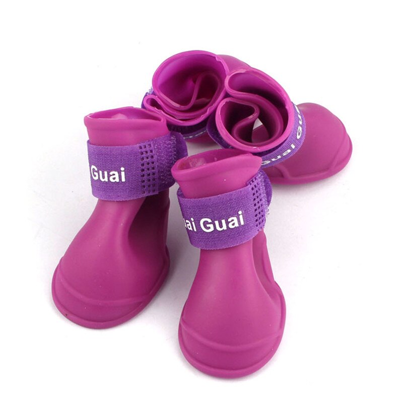 Juego de 4 botas de para perro y mascota, calzado Botas de lluvia de goma resistentes al agua, protección contra la suciedad, caída de zapatos para cachorros, # LR2