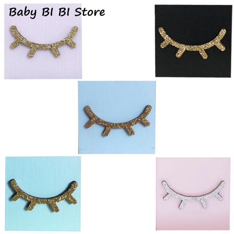 Baby Photography Decoration Props Pink Glitter Eyelashes Solid Wood Square Ornaments Children Room Assembly Furnishings