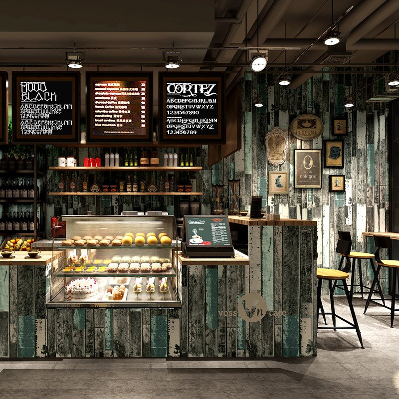 Antique and nostalgic wood grain wallpaper Bar Cafe Restaurant industrial style hairdressing clothing shop wallpaper
