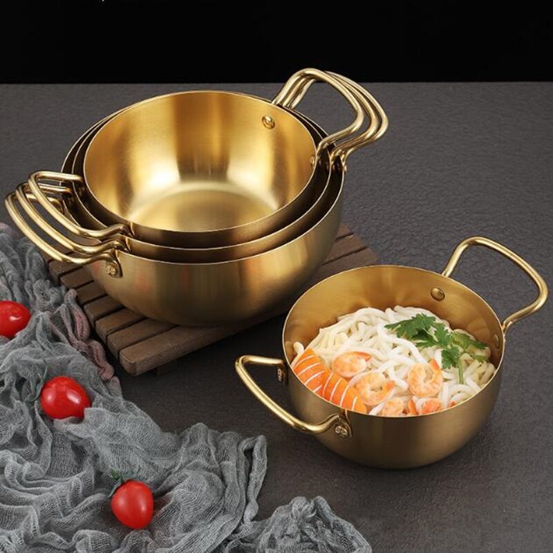 1Pc Household Soup Pot Instant Noodle Pot Stainless Steel Ramen Pot Double Ear Small Cooking Pot Induction Cooker