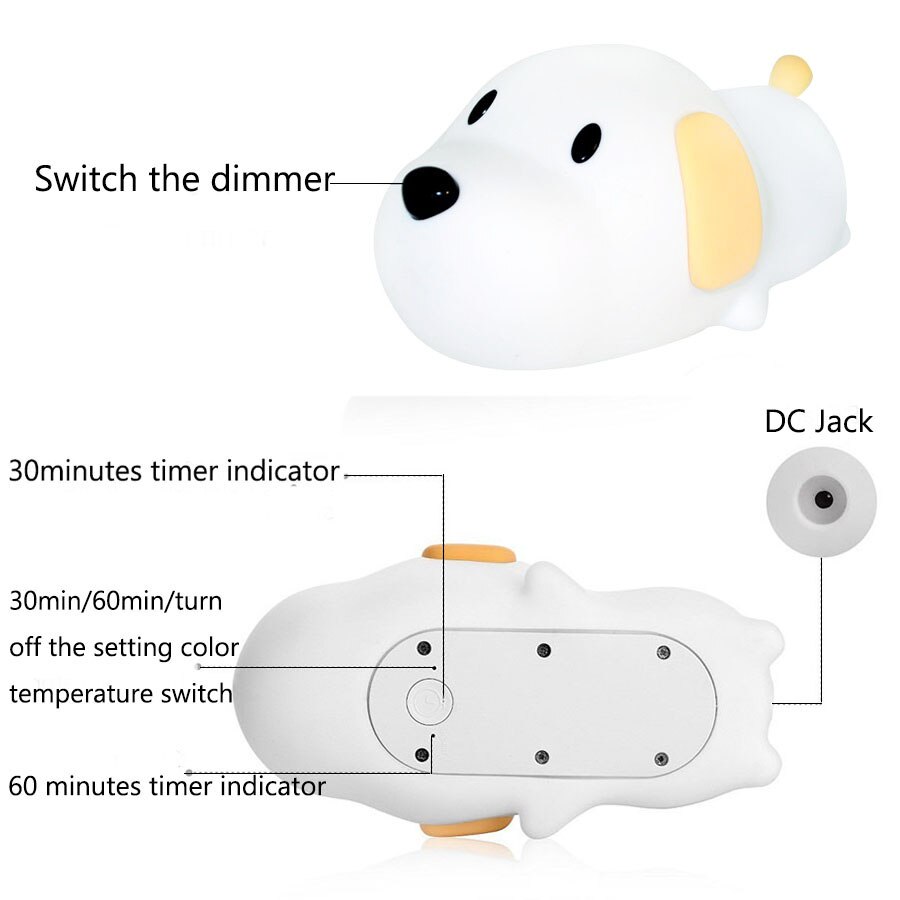 Silicone Cartoon Puppy Dog Touch Sensor LED Night Light Baby Children Bedroom LED Night Lamp USB Atmosphere Novelty Light