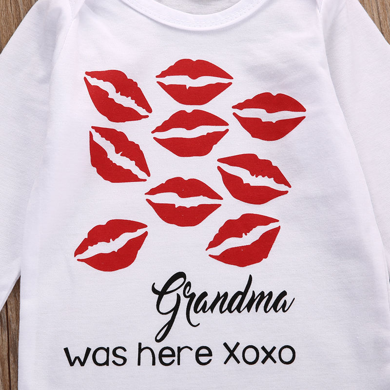 Conjunto informal de ropa para bebés de manga larga de algodón con estampado de labios para bebés y niñas