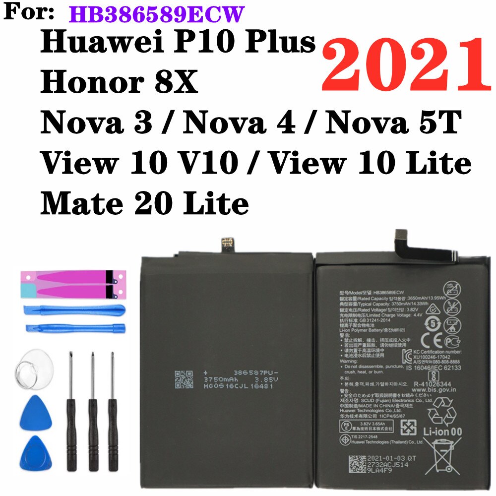 Hb386589 ecw akku huawei  p10 plus mate 20 lite honor 8x view 10 lite nova 5t/3/4 jsn -l21 l22 l23 l42 suurikapasiteettinen akku