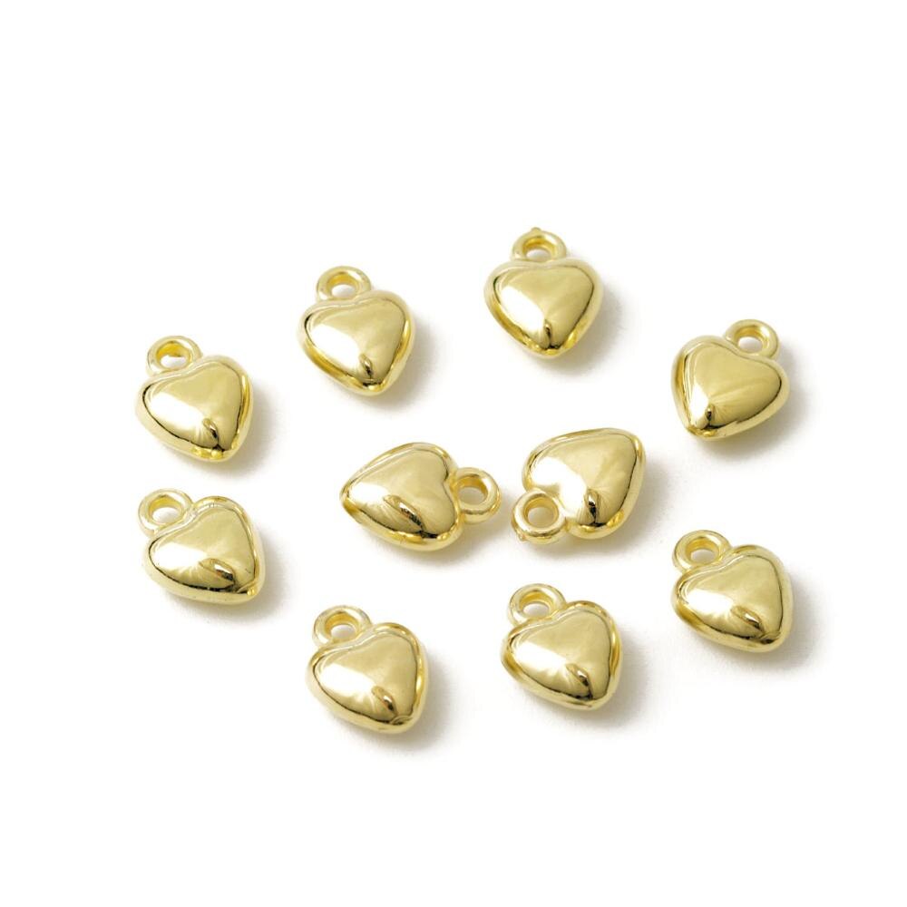 100pcs/lot 10x8mm Gold CCB Heart Charm Pendant Beads With Hanging for Bracelet Necklace DIY Jewelry Making: gold