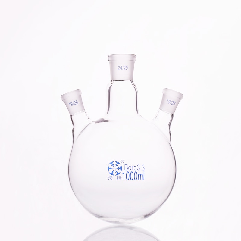 Three-necked flask oblique shape,with three necks standard grinding mouth,Capacity 1000ml,Middle joint 24/29,lateral joint 19/26