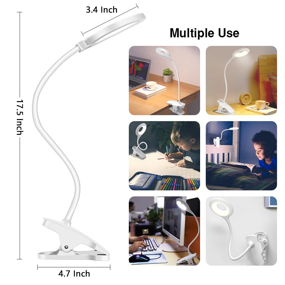 Rodanny ledet skrivebordslampe ta på klipp studie svanehals skrivebord usb bordlampe oppladbar til låve 3 nivåer dimming