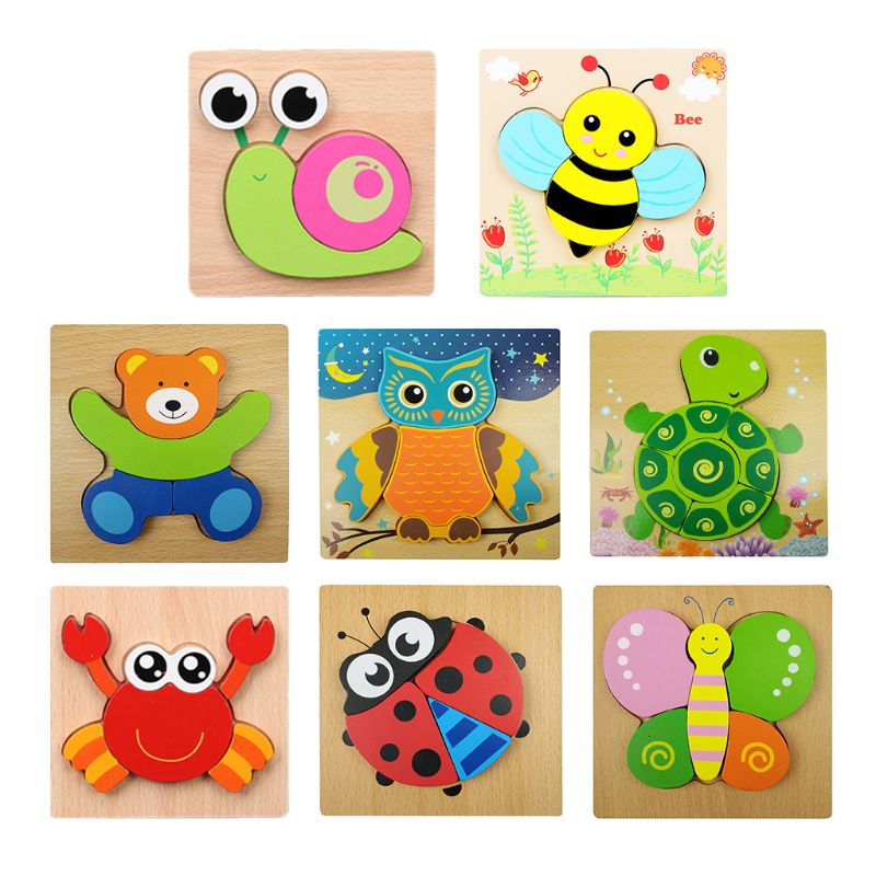 Træ puslespil dyr pædagogisk legetøj til småbørn 1 2 3 år gammel pakke  of 8: Default Title