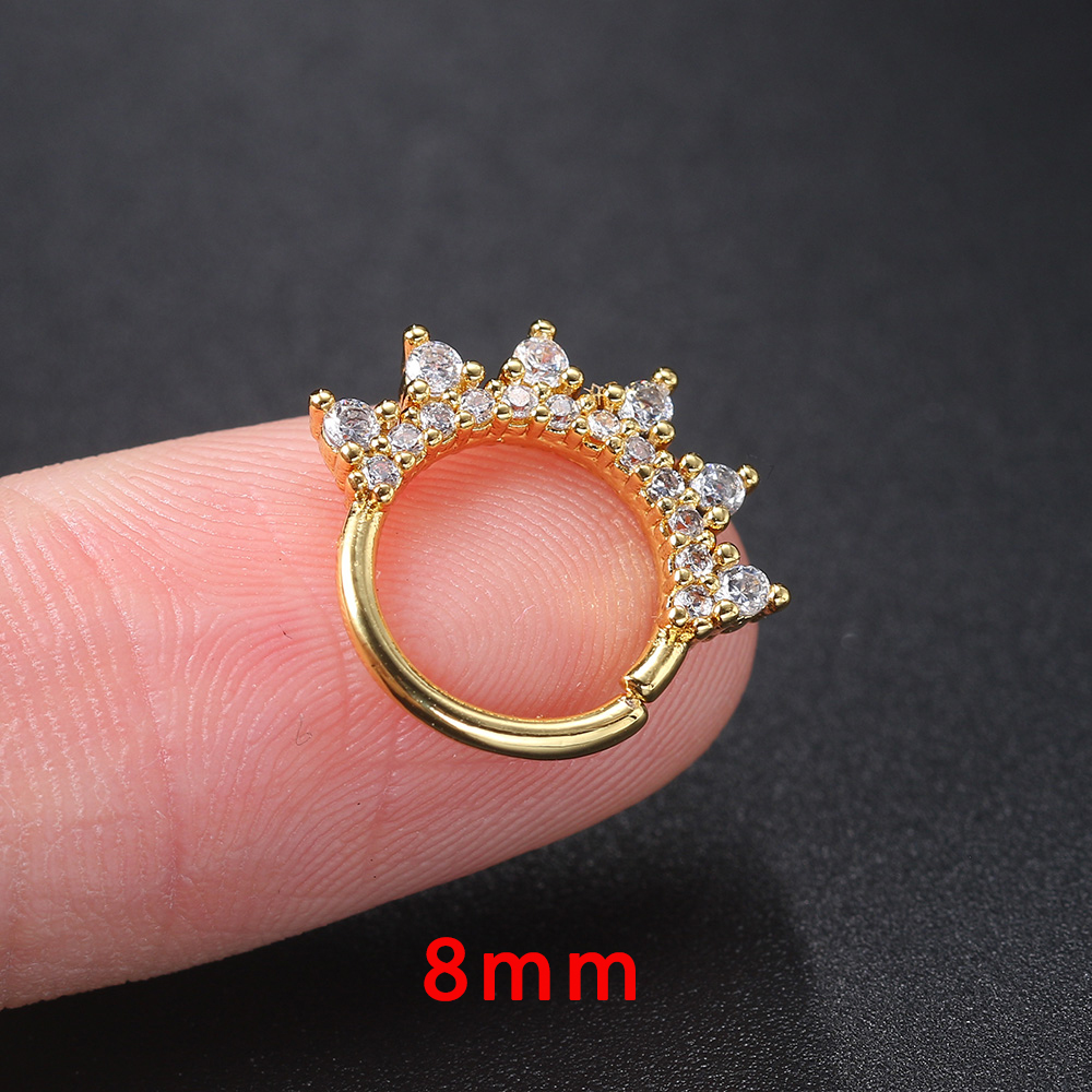 Daith-pendientes de aro para Piercing en la oreja para mujer, aretes minimalistas con hélice perforada de circonita, Color dorado, cartílago, anillo Simple para la nariz, joyería para el cuerpo: Bañado en rodio de imitación