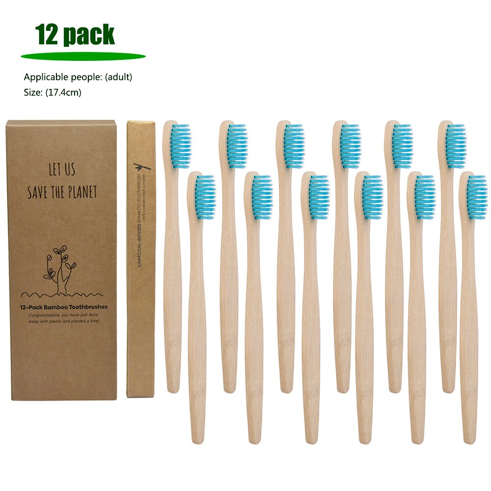 12pcs Natural Bamboo Handle hard Toothbrush Oral Care Eco-friendly Tooth Teeth Rainbow Bristles Brushes Travel Toothbrush: Silver
