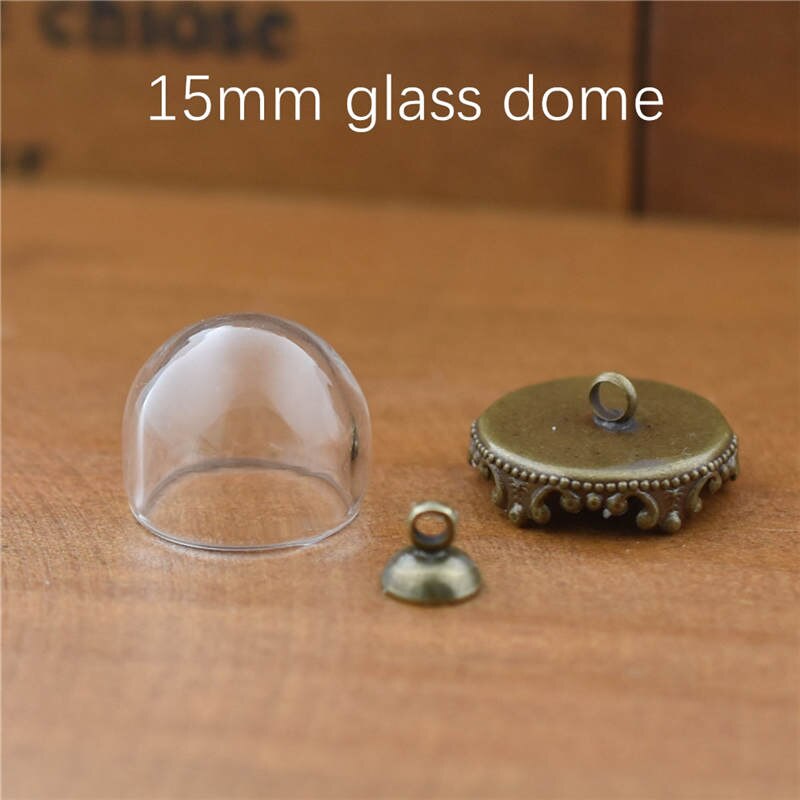 10set hollow glass dome with setting base beads cap set orb glass globe pendant glass bottle jewelry pendant: 15mm No13